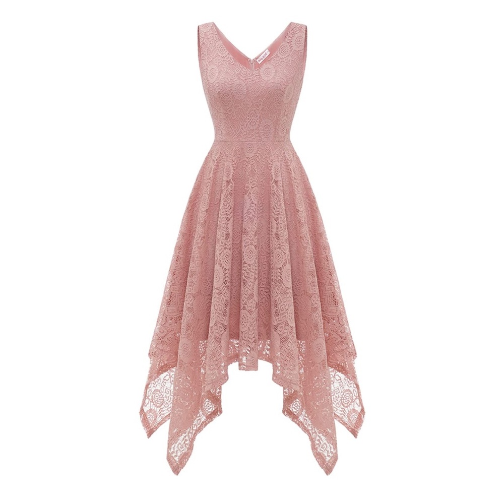 NEW Floral Blush Pink Lace Handkerchief Hem Sleeveless Dress - Size Small